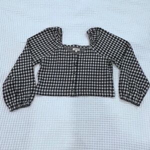 Madewell Crop Top Long Sleeve Gingham Plaid Top
